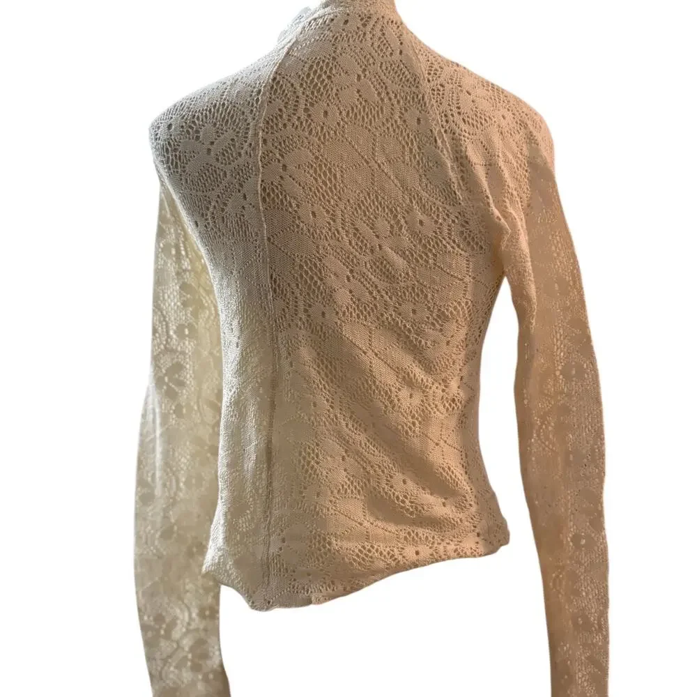Free People Zoe Crochet Lace Long Sleeve Top, Cream, Boho, Size XS NWT